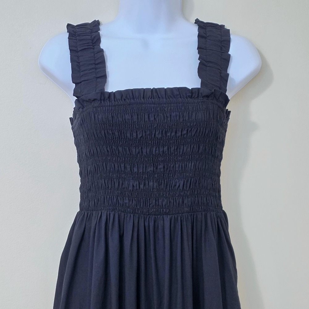 Abercrombie & Fitch Tiered Smocked Maxi Dress Sz M Petite Black Dark Cottage - Picture 2 of 13